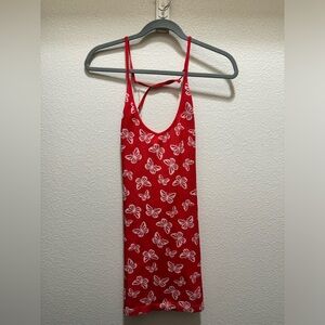 Red and White Mini Dress with Delicate Floral Pattern